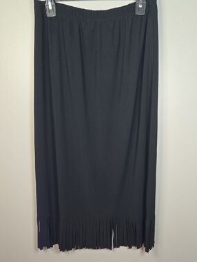 Anthony Mark Hankins Original Women's Medium Black Fringe Hem Midi Skirt NEW
